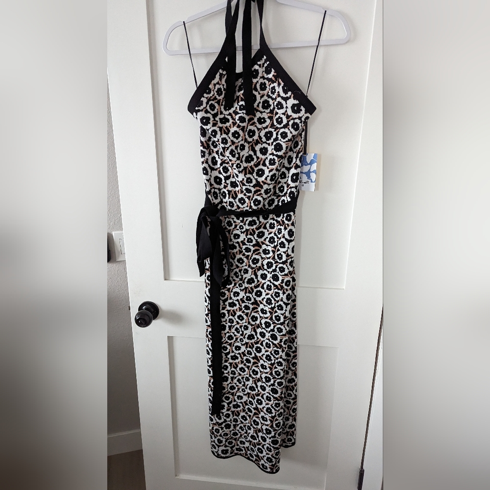 NWT Women's Halter Tie Neck Neutral Poppy Sweaterknit Midi Dress -DVF for Target - Picture 2 of 10